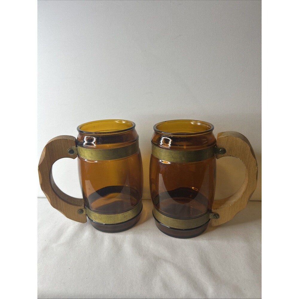 Vintage Siesta Ware 1970s Amber Barrel Glasses Set Of 2 Measuring  5.25" tall
